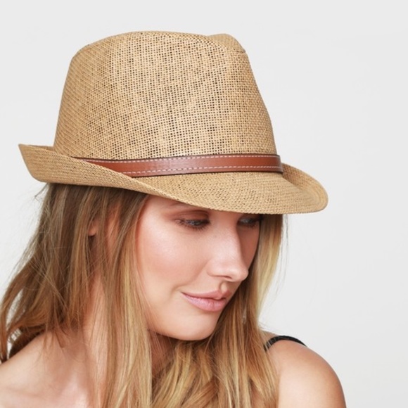boho leather belted trim straw fedora - Picture 3 of 7